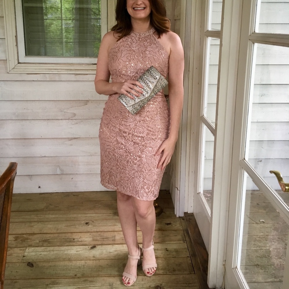 Blush Pink Sequined Cocktail Dress